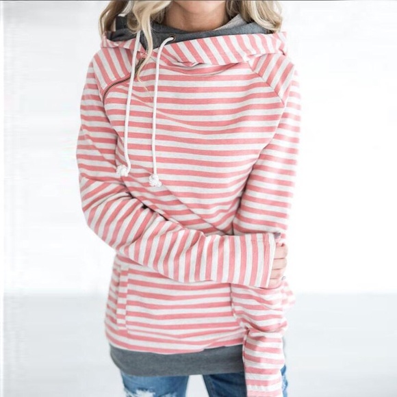 Orange/white stripe sweater shirt hoodie - Picture 1 of 6
